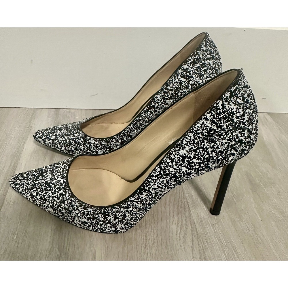Jimmy Choo Romy Pumps Women 5.5 Black White Excellent Glitter Pointed Toe Heels